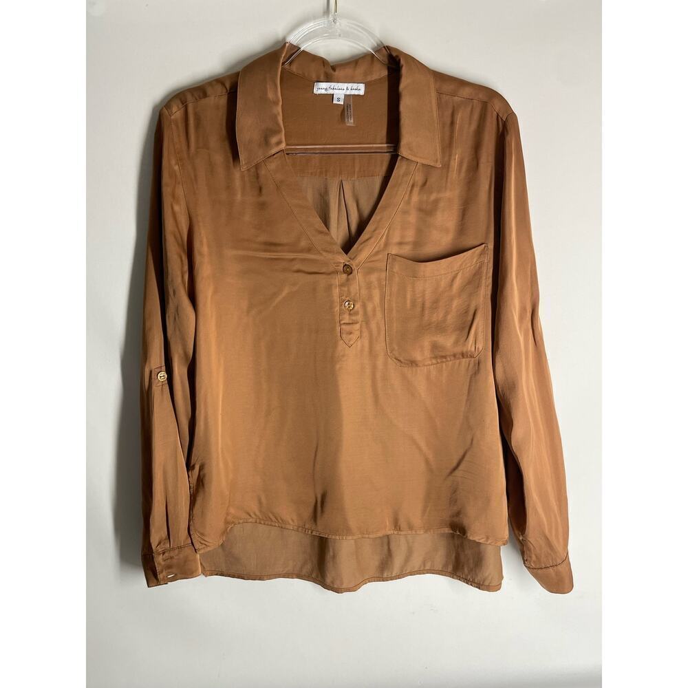 Young Fabulous & Broke Brown Satin Popover Blouse Long Sleeve Size Small YBF
